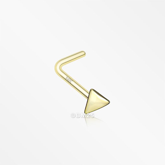 14 Karat Gold Triangle Plate Top L-Shaped Nose Ring - Picture 5 of 5